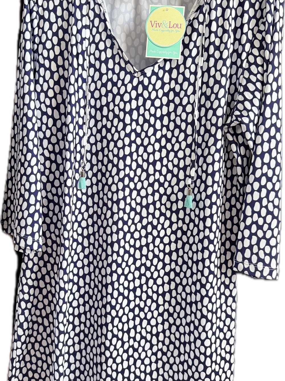 Navy and White Polka Dot V-Neck Tunic